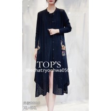 포켓 자수 롱 가디건