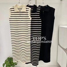 줄가라 집업 원피스