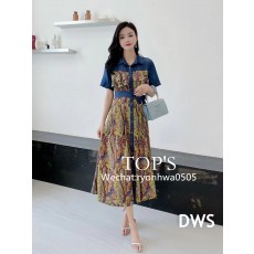 청 쉬폰 원피스